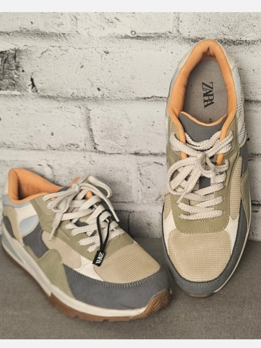 Zara Chunky Runner Sneakers Beige Olive Gray Men Size 10 EU 43